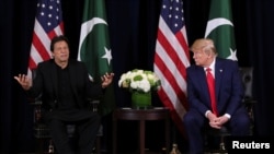 U.S. President Donald Trump holds a bilateral meeting with Pakistan's Prime Minister Imran Khan on the sidelines of the annual United Nations General Assembly meeting in New York City, Sept. 23, 2019.