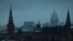 FILE - The Russian Foreign Ministry building, center in the background, is seen during a traffic jam along the Moskva River outside the Kremlin, Moscow, Russia.