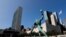 The United Nations headquarters is seen from the North sculpture garden during the 75th annual U.N. General Assembly high-level debate, in New York, Sept. 21, 2020. 