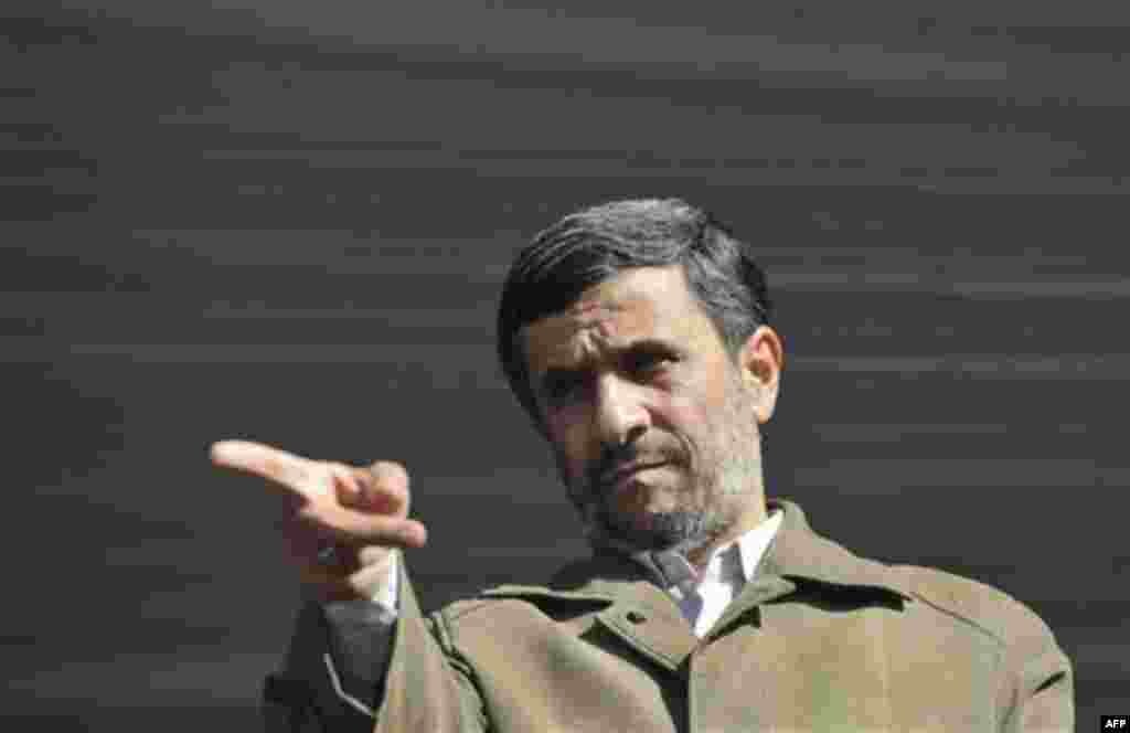 Iranian President Mahmoud Ahmadinejad gestures prior to delivering his speech at a public gathering during his provincial tour in the city of Qazvin about 90 miles (140 kilometers) west of the capital Tehran, Iran, Wednesday, Nov. 10, 2010. Iran's preside