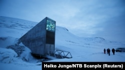 FILE - The entrance to the international gene bank Svalbard Global Seed Vault (SGSV) is pictured outside Longyearbyen on Spitsbergen, Norway, Feb, 29, 2016. 
