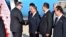 U.S. Secretary of State Mike Pompeo is greeted by senior North Korean official Kim Yong Chol, director of the United Front Department, which is responsible for North-South Korea affairs and Foreign Minister Ri Su Yong, on his arrival in Pyongyang, North K