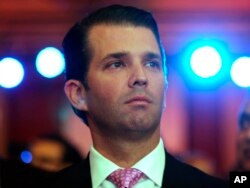 FILE - Donald Trump Jr. is pictured at a Global Business Summit in New Delhi, India, Feb. 23, 2018.