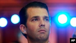 FILE - Donald Trump Jr, the eldest son of U.S. President Donald Trump, speaks at a Global Business Summit in New Delhi, India, Feb. 23, 2018.