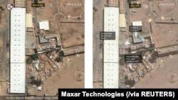 Gambar yang diduga pusat penahanan migran di Yaman sebelum kebakaran (kiri) dan sesudah penahanan (kanan), 4 Maret 2021. (Foto satelit dari Maxar Technologies via Reuters)