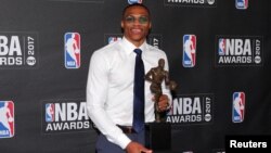 Russell Westbrook, MVP (meilleur joueur) de la saison 2016-17, New York, le 26 juin 2017. (Brad Penner-USA TODAY Sports) 