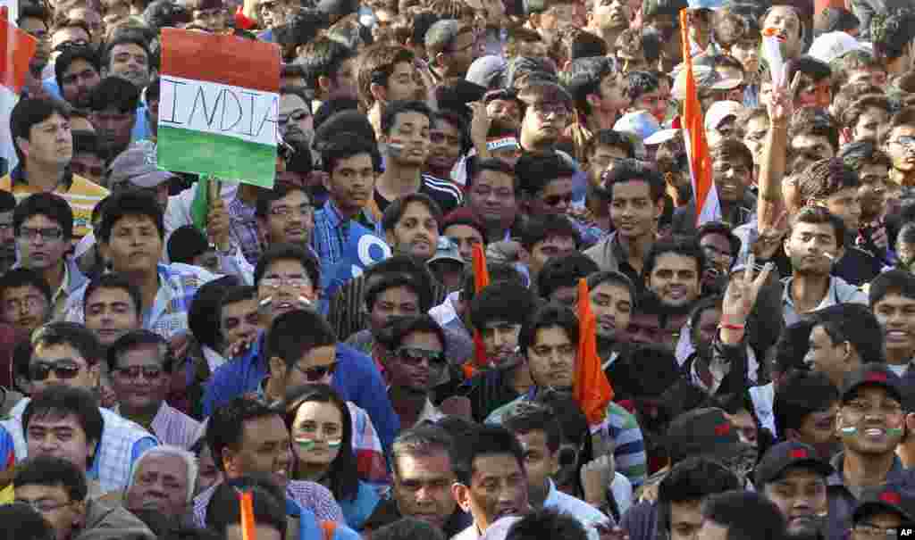 Indian cricket fans wait to enter the Sardar Patel Stadium, December 28, 2012.