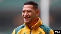 Australia's Israel Folau during the captain's run at Twickenham Stadium, London, Nov. 23, 2018.