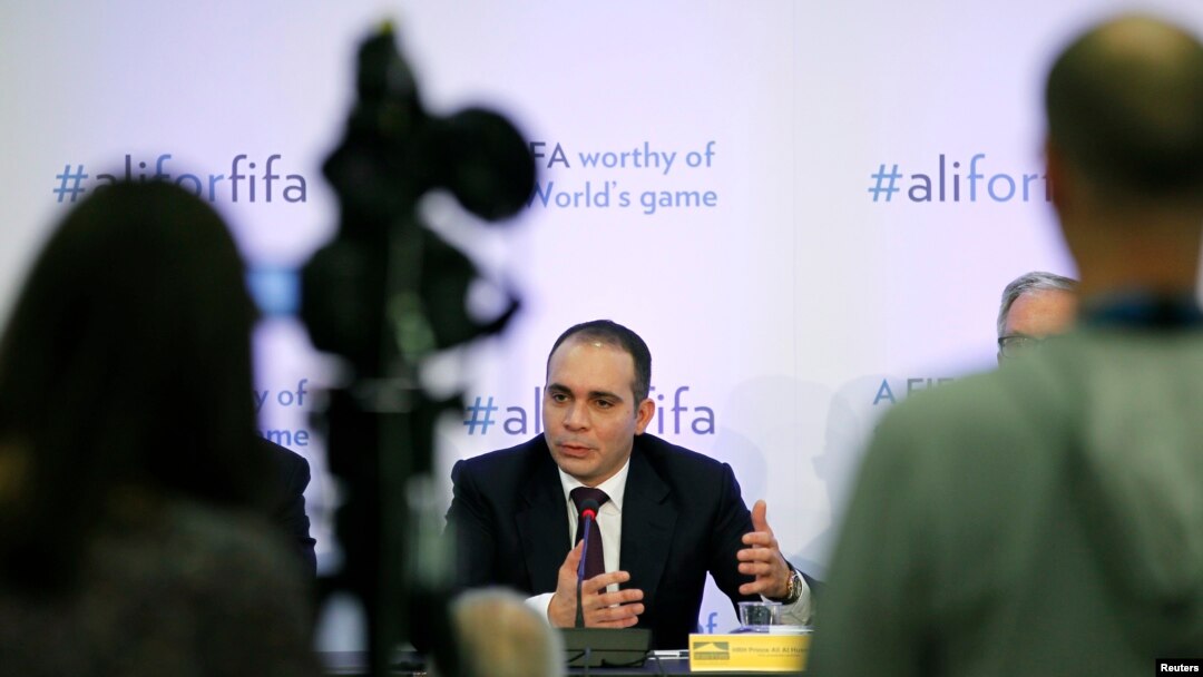 FIFA presidential candidate Prince Ali Al Hussein of Jordan speaks at the Press Club in Geneva, Switzerland, Feb. 11, 2016. 
