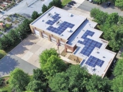 Solar panels on the roof of a fire station in Gaithersburg, Maryland, Montgomery County. (Photo Courtesy of Montgomery County government)