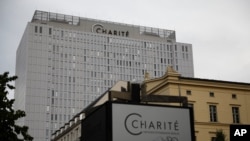 A view of the central building of the Charite hospital, where Russian opposition leader Alexei Navalny is being treated, in Berlin, Germany, Sept. 2, 2020. 