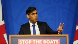 FILE— Britain's Prime Minister Rishi Sunak gives an update on the plan to "stop the boats" and illegal migration during a press conference in the Downing Street Briefing Room in London, December 7, 2023.