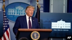 FILE - President Donald Trump speaks during a news conference in the James Brady Press Briefing Room at the White House, Sept. 4, 2020, in Washington. 