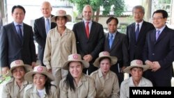 U.S. Deputy National Security Advisor Benjamin Rhodes with a demining team in Laos.