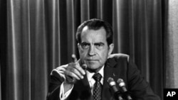 President Richard Nixon tells a White House news conference on March 15, 1973, that he will not allow his legal counsel, John Dean, to testify to Congress in the Watergate investigation