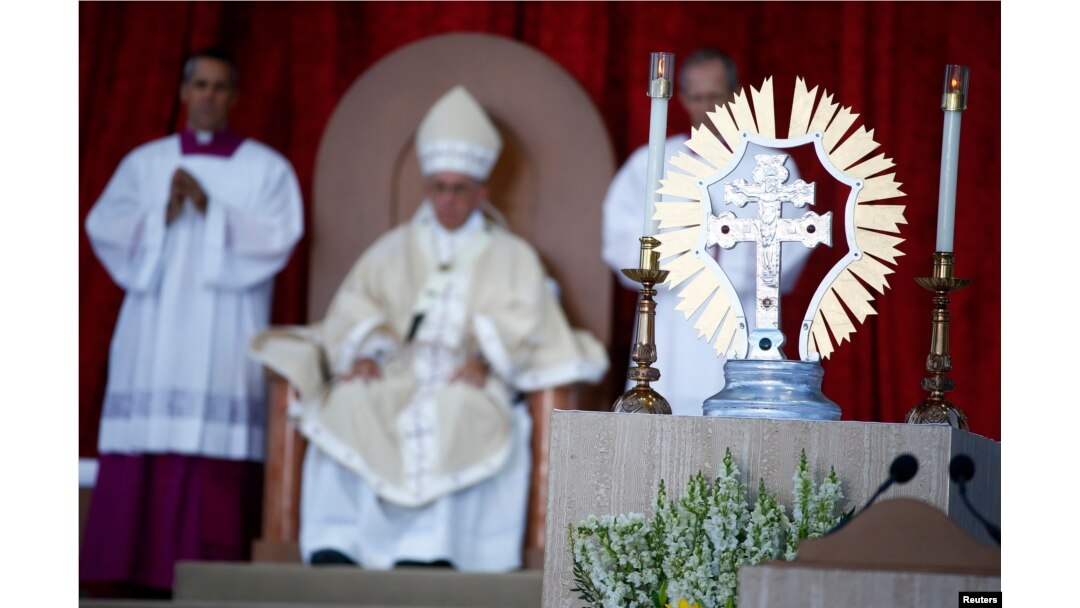 Pope Francis presides over a Canonization Mass for Friar Junipero Serra at the Basilica of the National Shrine of the Immaculate Conception in Washington, Sept. 23, 2015.