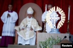 Pope Francis presides over a Canonization Mass for Friar Junipero Serra at the Basilica of the National Shrine of the Immaculate Conception in Washington, Sept. 23, 2015.