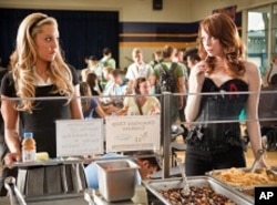 Amanda Bynes as "Marianne" and Emma Stone as "Olive Penderghast" in Screen Gem's EASY A.