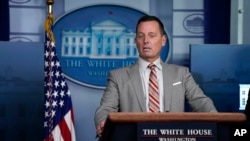 Adviser to the President on Serbia-Kosovo Richard Grenell speaks during a news conference at the White House, Friday, Sept. 4, 2020, in Washington. (AP Photo/Evan Vucci)