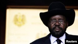 Rais wa Sudan Kusini Salva Kiir akitoa hotuba huko Juba.