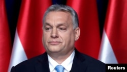 Hungarian Prime Minister Viktor Orban delivers his annual state of the nation speech in Budapest, Hungary, Feb. 10, 2019. 