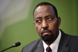 Universal Postal Union (UPU) Director General Bishar Hussein attends a press conference during an extraordinary congress of the UPU in Geneva, Sept. 24, 2019.