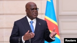 Rais wa DRC Tshisekedi akizungumza na waandishi wa habari mjini Paris, Aprili 30, 2024. Picha ya Reuters