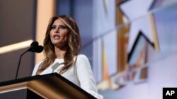 Melania Trump, wife of Republican Presidential Candidate Donald Trump, speaks during first day of the Republican National Convention in Cleveland, July 18, 2016.