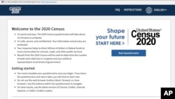 This photo provided by the U.S. Census 2020, shows the homepage of the United States' Census 2020 website, March 10, 2020.