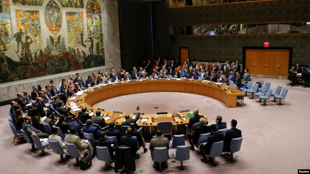 Anggota Dewan Keamanan PBB menolak resolusi Rusia untuk mengutuk “agresi” Amerika, Perancis dan Inggris terhadap Suriah Sabtu (14/4) dini hari, di markas PBB, New York, 14 April 2018.