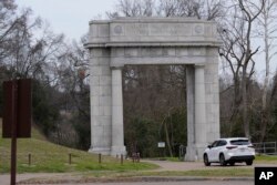 FILE—A visitor to Vicksburg National Military Park drives through the entrance of the Civil War battlefield, Feb. 17, 2024, in Vicksburg, Miss.