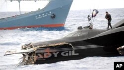 Handout photo taken 6 Jan 2010 by Sea Shepherd Conservation Society shows Ady Gil after ramming incident with Japanese whaling vessel