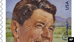 This image provided by the US Postal Service shows the Forever postage stamp honoring former President Ronald Reagan, which was released February 10, 2011