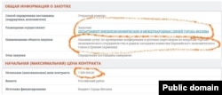 A screenshot of Zakupki.ru page displaying the Moscow city contract for EAEU