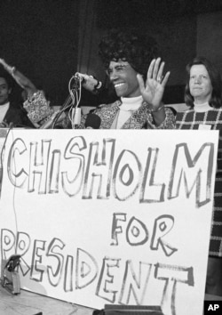 Rep. Shirley Chisholm, (D-NY) announces her run for the presidency at the Community Center in Cambridge, Mass. in this Feb. 15, 1972 file photo. (AP)