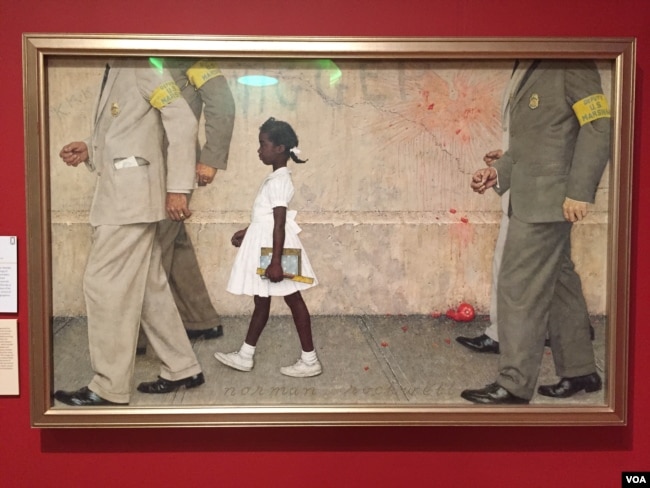 Rockwell's 1964 painting for Look magazine, The Problem We All Live With, is considered an iconic image of the Civil Rights Movement in the United States.(J.Taboh/VOA)