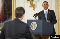 U.S. President Barack Obama takes a question during a news conference about the recent nuclear deal reached with Iran, in the East Room of the White House in Washington, July 15, 2015.