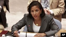 Embaixadora americana nas Nações unidas, Susan Rice, numa intervenção no Conselho de Segurança