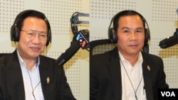 Mr. Chheang Vun, a member of parliament and a spokesman for the ruling Cambodian People’s Party (left) and Mr. Un Sam An, a member of parliament from the opposition CNRP party at VOA Studio in Phnom Penh, Cambodia. (Lim Sothy/VOA Khmer) 