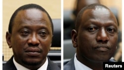 An April 2011 Combination picture shows Kenya's Uhuru Kenyatta, who was finance minister, and William Ruto, former Higher Education Minister at the International Criminal Court (ICC) in The Hague.