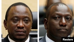 Combination picture shows Kenya's Uhuru Kenyatta, who was finance minister, and William Ruto, former Higher Education Minister at the International Criminal Court, The Hague, April 2011.