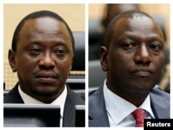 FILE - An April 2011 Combination picture shows Kenya's Uhuru Kenyatta, who was finance minister, and William Ruto, former Higher Education Minister at the International Criminal Court (ICC) in The Hague.