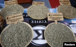 Coffee beans are displayed at an exhibition in Hanoi, Dec. 10, 2015.