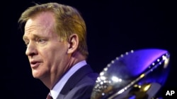 NFL Commissioner Roger Goodell speaks to the media during a news conference in San Francisco, Feb. 5, 2016.