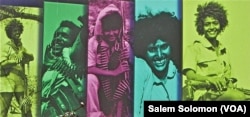 A collage of images of female soldiers displayed in Asmara, Eritrea, 2012.