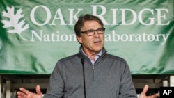 FILE - U.S. Energy Secretary Rick Perry speaks at Oak Ridge National Laboratory's Manufacturing Demonstration Facility in Knoxville, Tenn., May 22, 2017.