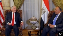 U.S. Secretary of State Rex Tillerson, left, meets Egyptian Foreign Minister Sameh Shoukry, in Cairo, Egypt, Feb. 12, 2018.