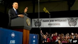 President Barack Obama speaks at Manor New Technology High School in Manor, Texas, May 9, 2013.