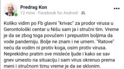 Navodni Fejsbuk post epidemiologa Kona u kojem najavljuje povlačenje