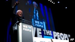 Independent presidential candidate Sen. Bernie Sanders, I-Vt., speaks during the We the People Membership Summit, featuring the 2020 Democratic presidential candidates, at the Warner Theater in Washington, April 1, 2019.